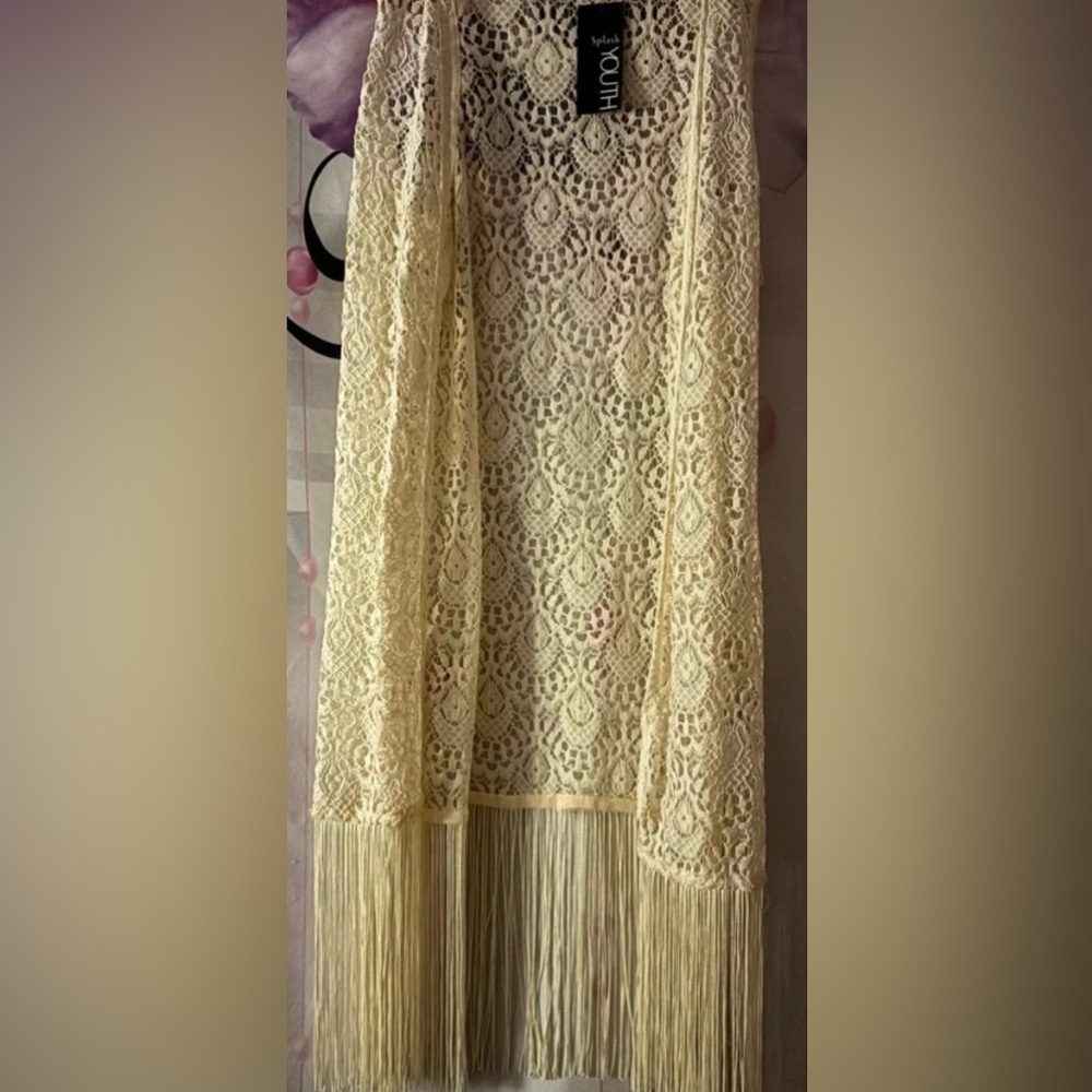YouthSize 12 Shrug with decorative lace and fringe bottom